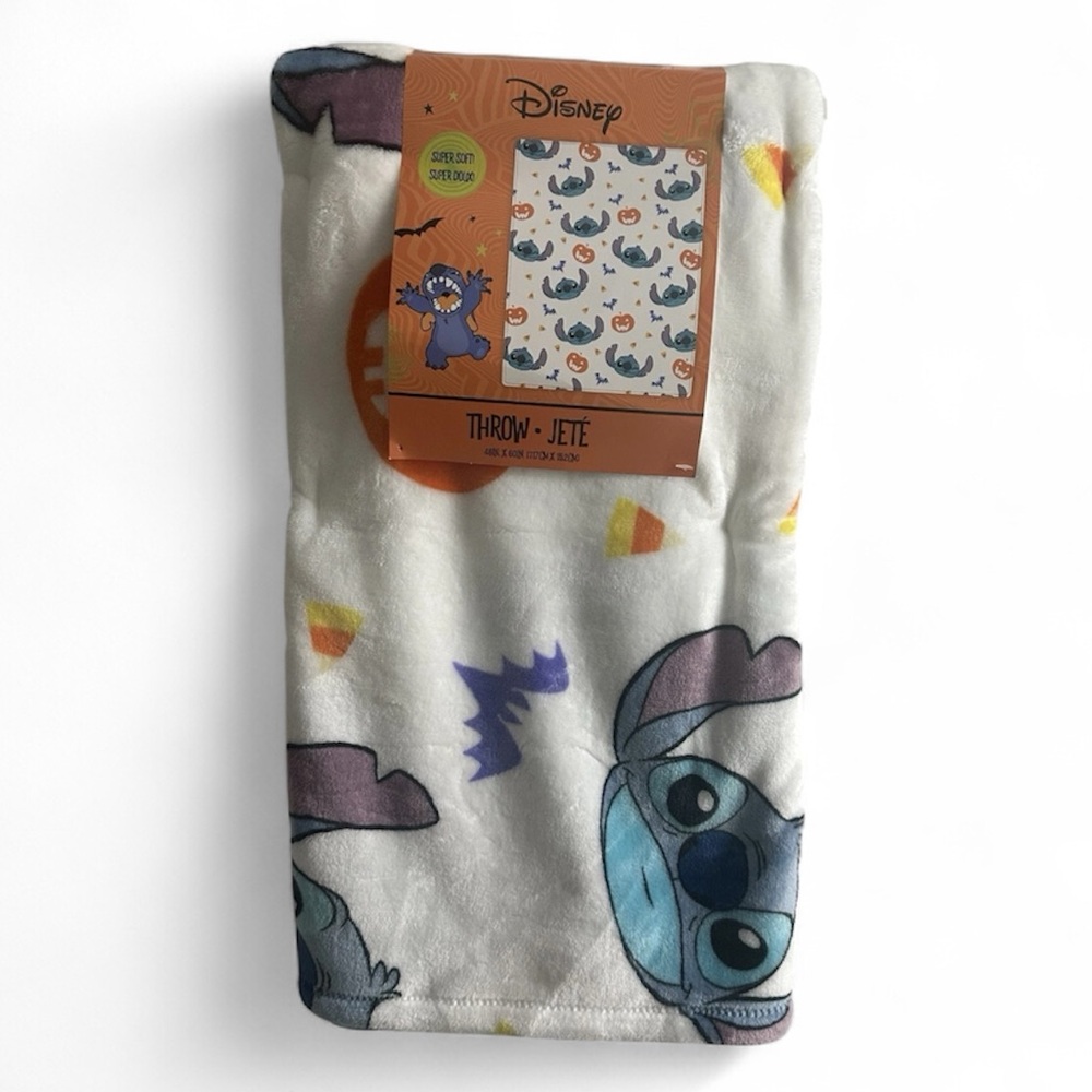 Disney Stitch Halloween Pumpkin Blanket Throw 46x60 Super Soft NWT